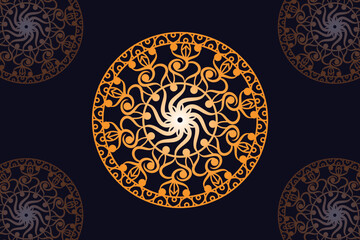 mandala vector design with a black background. Seamless mandala pattern with  black background. Golden mandala with  black background.