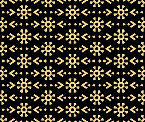 Flower geometric pattern. Seamless vector background. Gold and black ornament. Ornament for fabric, wallpaper, packaging. Decorative print
