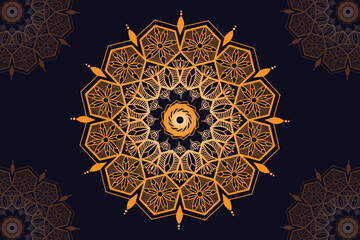 mandala vector design with a black background. Seamless mandala pattern with  black background. Golden mandala with  black background.