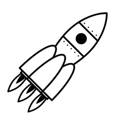 Rocket with three engines. Spaceship in outline style.
