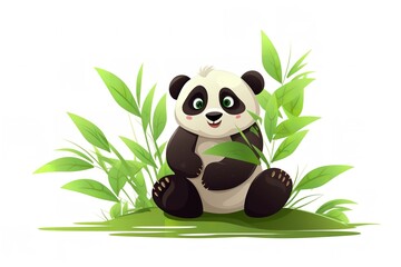 Bamboo Basics with a Playful Panda: Learn All About this Beloved Plant, panda, cartoon character, bamboo, explanation, education, learning, plant, nature, wildlife, herbivore, 