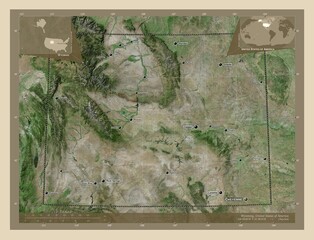 Wyoming, United States of America. High-res satellite. Labelled points of cities