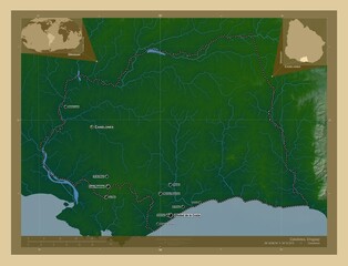 Canelones, Uruguay. Physical. Labelled points of cities