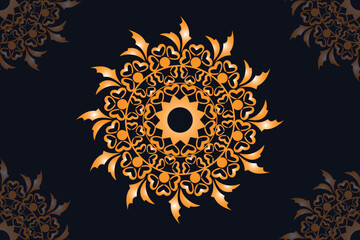 Mandala vector design with black background. Seamless mandala pattern with black background. Golden mandala with black background