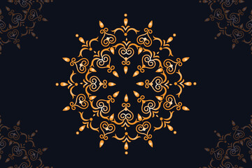 Mandala vector design with black background. Seamless mandala pattern with black background. Golden mandala with black background