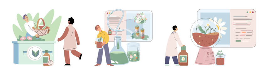 Scientist study research liquid medicine from natural herbal. Medical marijuana research. Modern and traditional medical, Alternative organic herbal drug and chemical medicine. Homeopathy healthcare