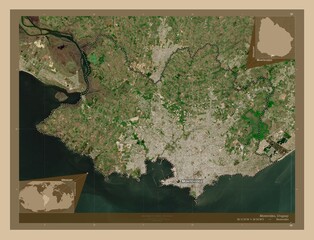 Montevideo, Uruguay. Low-res satellite. Labelled points of cities