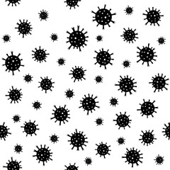 Simple vector doodle seamless pattern of the coronavirus cells.