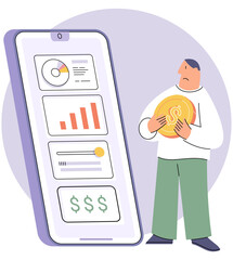 Financial investment trade. Creative concept of market movement. Bank deposit, profit finance Manage money through your mobile phone, applications. Investment cryptocurrency trend trading, accounting