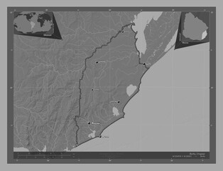 Rocha, Uruguay. Bilevel. Labelled points of cities
