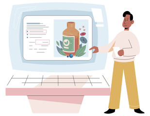 Green organic natural homeopathic pills in glass jar. Homeopathy treatment herbal alternative medicine, essential natural oil, herb pharmacy, food supplement. Phyto capsules, leaves and green plants