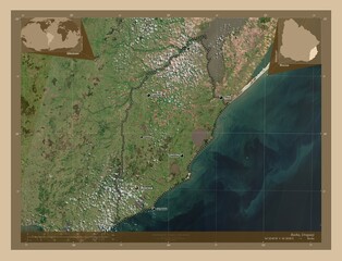 Rocha, Uruguay. Low-res satellite. Labelled points of cities