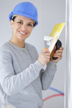 trowel in happy womans hand