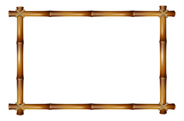Bamboo stick frame. Rectangle brown wooden border