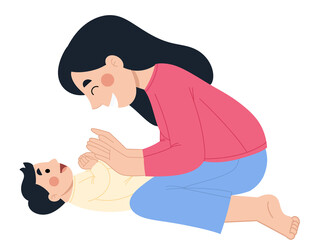 Illustration of happy mother and cute baby