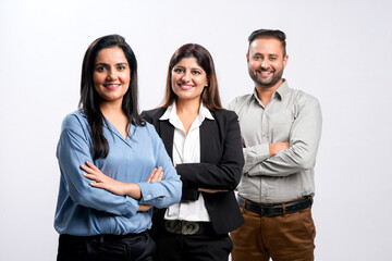 success concept - Three confident business people standing on white background.