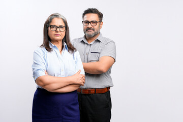 success concept - Two confident business people standing on white background.
