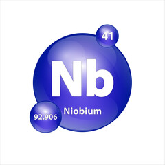  Niobium (Nb) icon structure chemical element round shape circle blue dark 3D Illustration vector. Chemical element of periodic table Sign with atomic number. Study in science for education.	