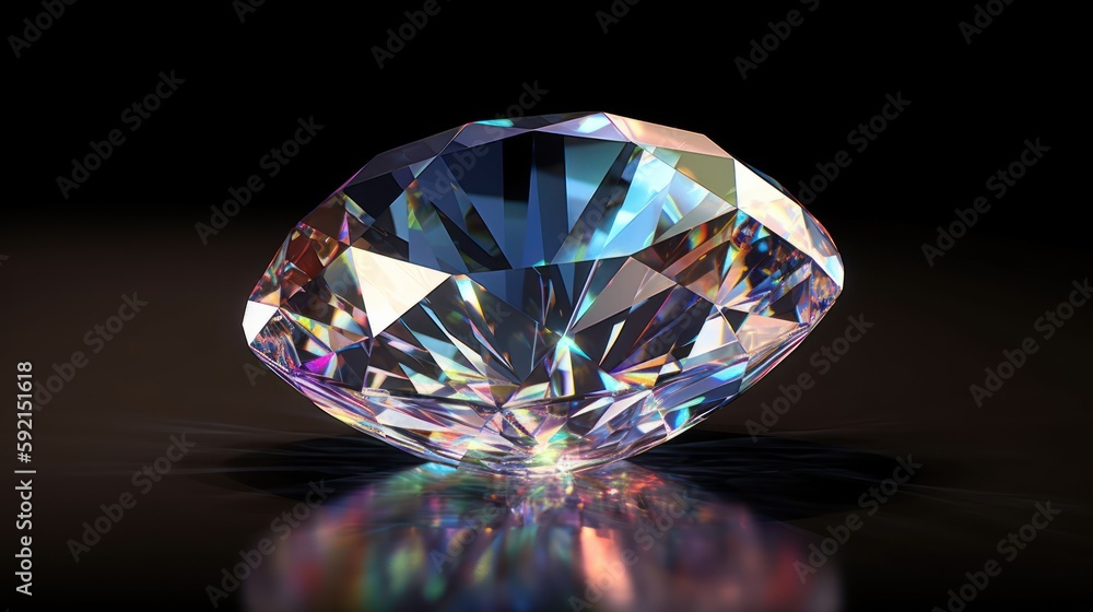 Poster diamond on a black background with reflection. generative ai