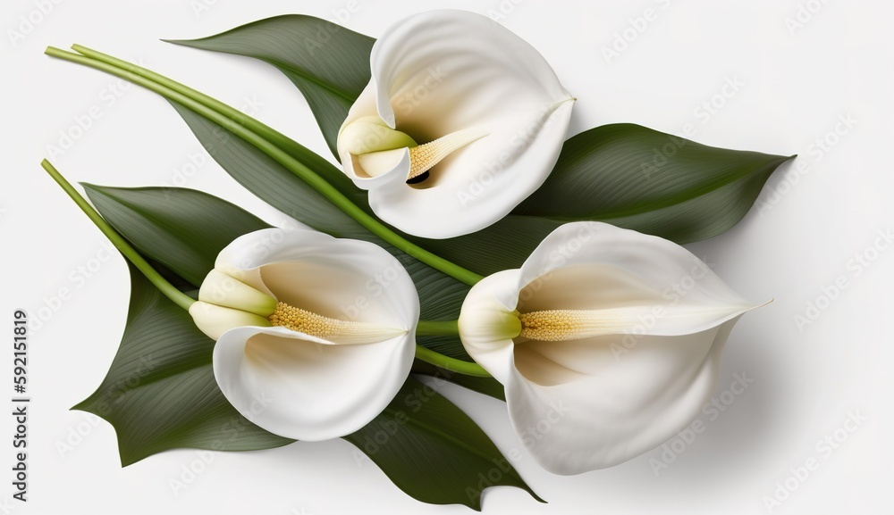 Aufkleber top view of white color calla lilies isolated on white background generative ai