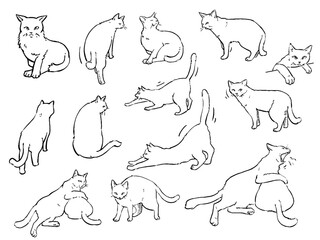 猫のペン画イラスト