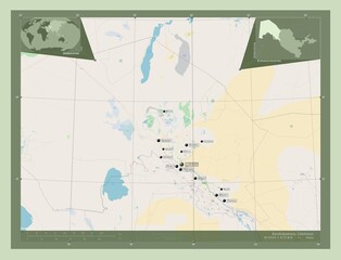 Karakalpakstan, Uzbekistan. OSM. Labelled points of cities