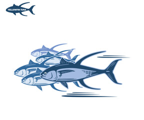 TUNA YELLOWFIN LOGO, silhouette of great fish swimming vector illustrations