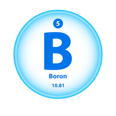 Structure Chemical element  Boron (B) symbol. Science atom table atomic icon. Simple circle blue white guardian vector illustration 3D. Atomic number for Lab science or chemistry class.