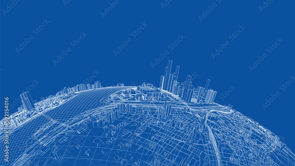 Poster 3d city sphere. vector rendering of 3d