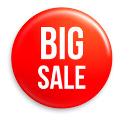 Big sale pin badge. Red realistic mockup