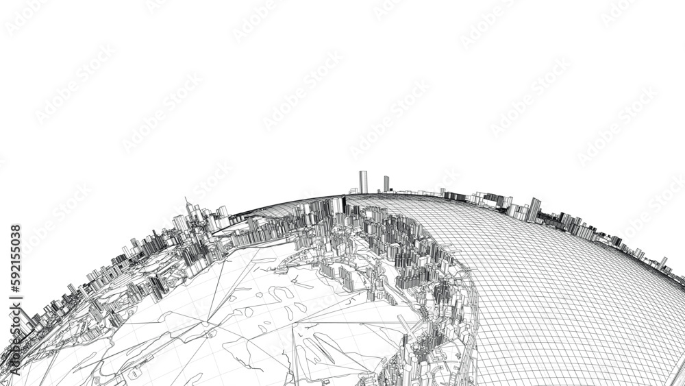 Poster 3d city sphere. vector rendering of 3d