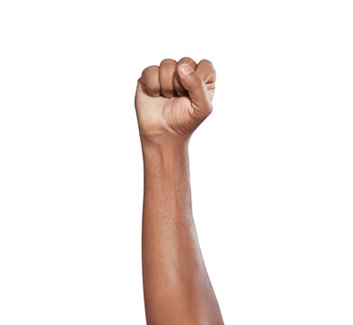 fist isolated on white, hand with the fingers closed together tightly for victory freedom and election