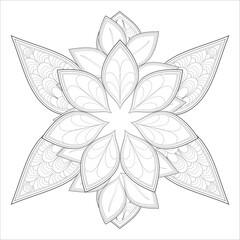 Decorative Doodle flowers in black and white for coloring book, cover or background. Hand drawn sketch for adult anti stress coloring page.-vector