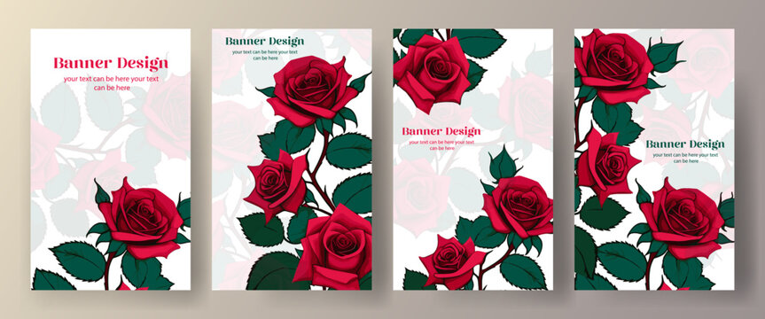 Set of Invitation card templates with of beautiful red rose -vector 
