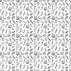 Seamless pattern with food icons. doodle food pattern. Food background