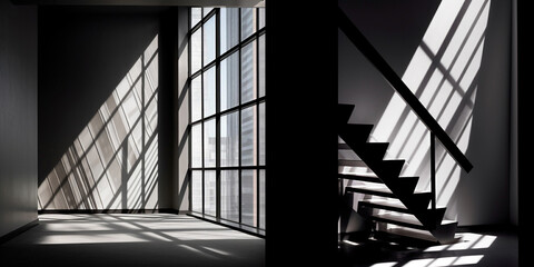 Light and shadow in architecture and interior. Generative AI