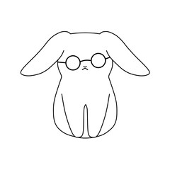 ずれたメガネをかけているウサギの線画