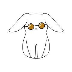 ズレた茶色のサングラスをかけている白色のウサギ