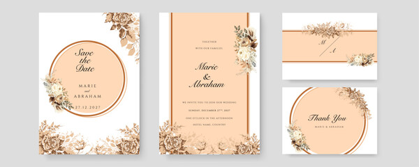 White orchid flower flora vector elegant leaves wedding invitation card template