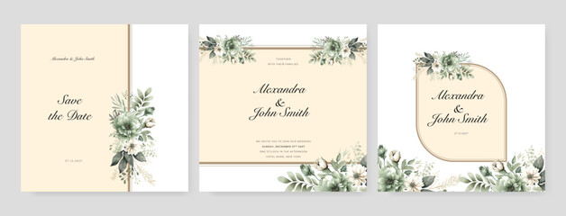 White orchid flower flora vector wedding card invitation template with hand painted watercolor