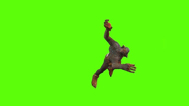 Troll Falling Green Screen Animation 3D Rendering.