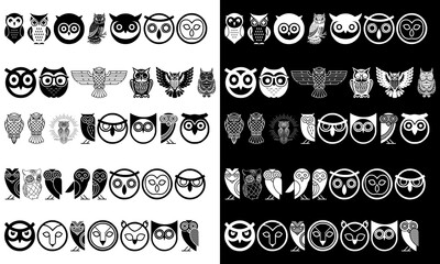 set symbol bird owl icon modern logo