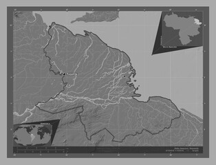 Delta Amacuro, Venezuela. Bilevel. Labelled points of cities