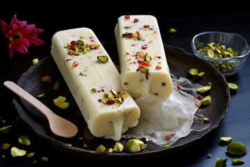 Homemade Kulfi Ice cream, Indian authentic dessert, sweet milk ice cream, Generative AI - obrazy, fototapety, plakaty