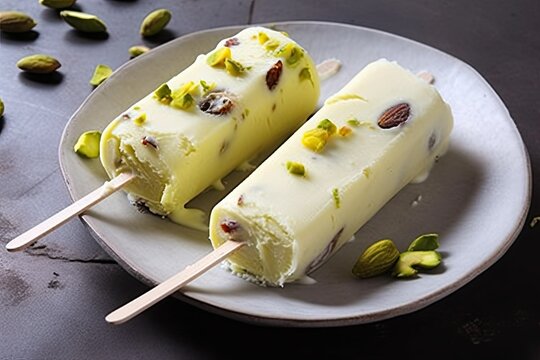 Homemade Kulfi Ice cream, Indian authentic dessert, sweet milk ice cream, Generative AI