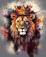 lion is the king of beasts, with a golden crown on his head, generative ai - obrazy, fototapety, plakaty