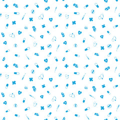 Medical seamless vector pattern. Background with thin line icons for presentation backdrop. Healthcare wallpaper.