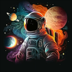 Space, astronaut and science fiction. Vector illustrations of universe, spaceship, planet, future, for background, poster or cover	