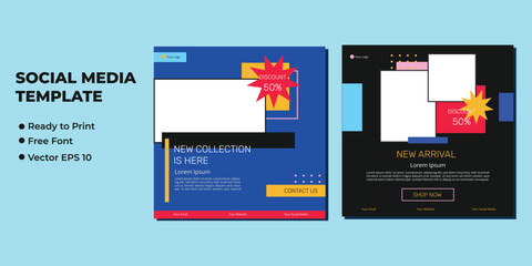 Set of Editable minimal square banner template. Suitable for social media post and web internet ads. Vector illustration with photo college