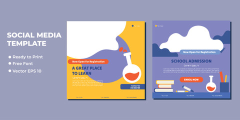 School admission square banner. Suitable for educational banner and social media post template